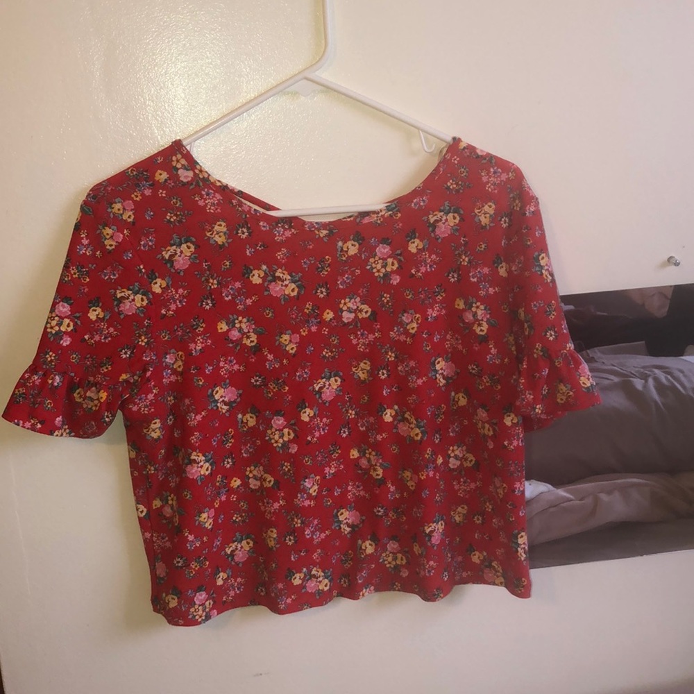 Red floral blouse type shirt